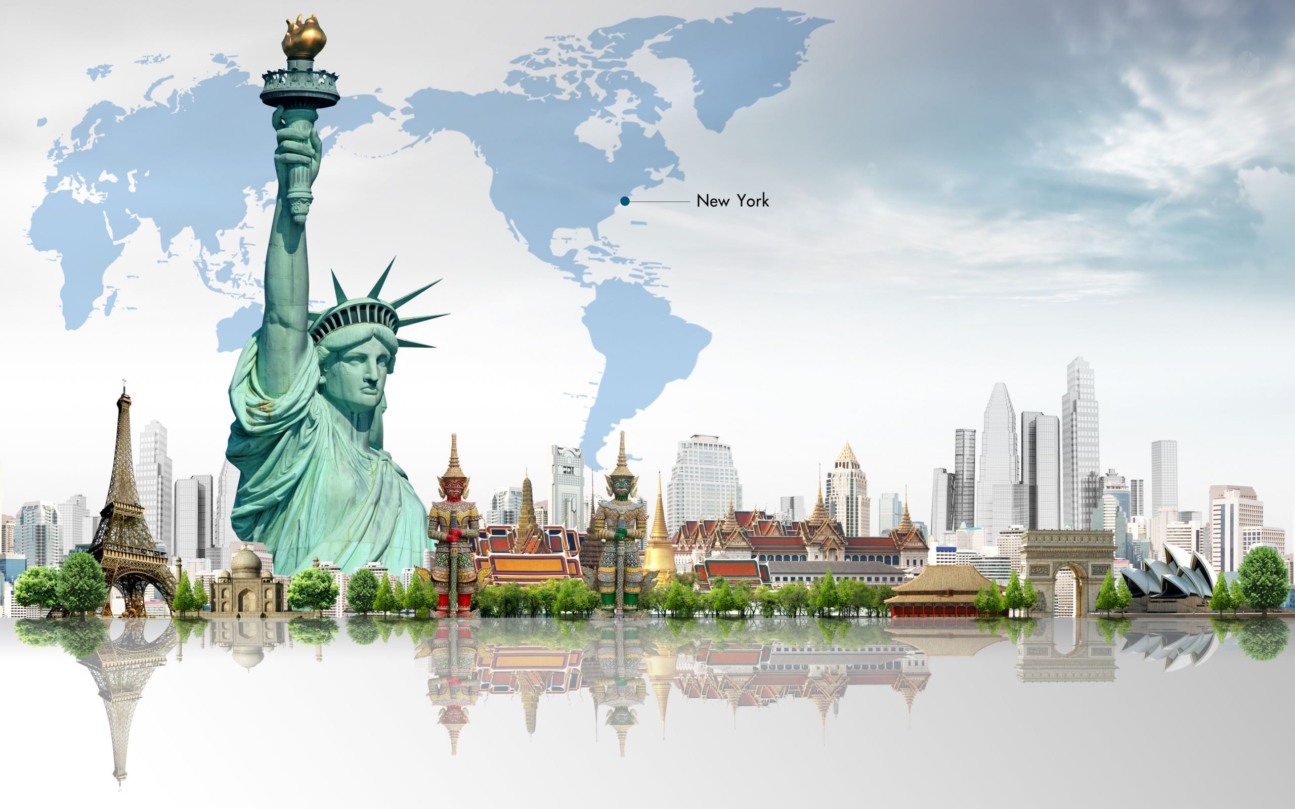 World travel concept with aviation routes and international destinations